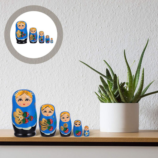 Blå Jordbær Træ Russiske Nesting Dukker 5Pcs Dukker Træ Do