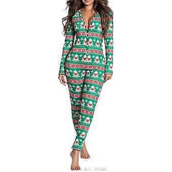 Dam Pyjamas i En Del med Jultryck för Hemmet, Sovkläder (M Grön)
