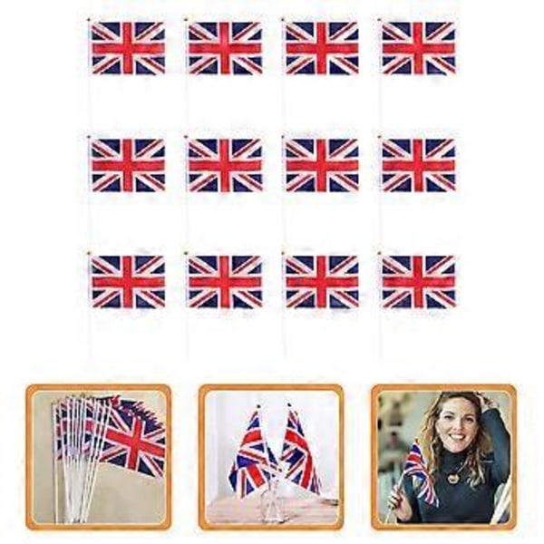 12 kpl Pieniä Britannian lippuja, Iso-Britannian heilutuslippuja, Maalippuja, Iso-Britannian käsinheilutettavia lippuja