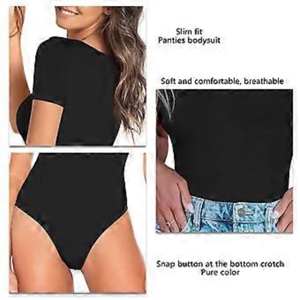 Lyhythihainen Body Naiselle Elegantti Slim Fit Yksivärinen Napit Cocktail Partylle (2XL Musta)