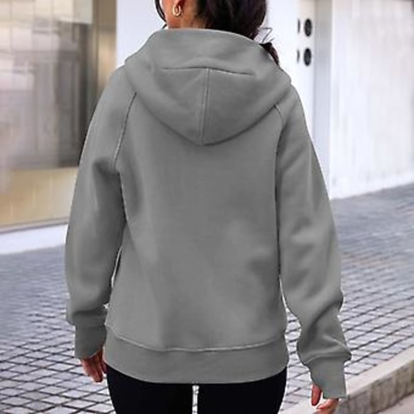 Dragkedja Hoodie för Kvinnor Fleecejackor Tröjor Höstkläder Tröjor Med Fickor Vinter Y2k Kläder XXL Grå