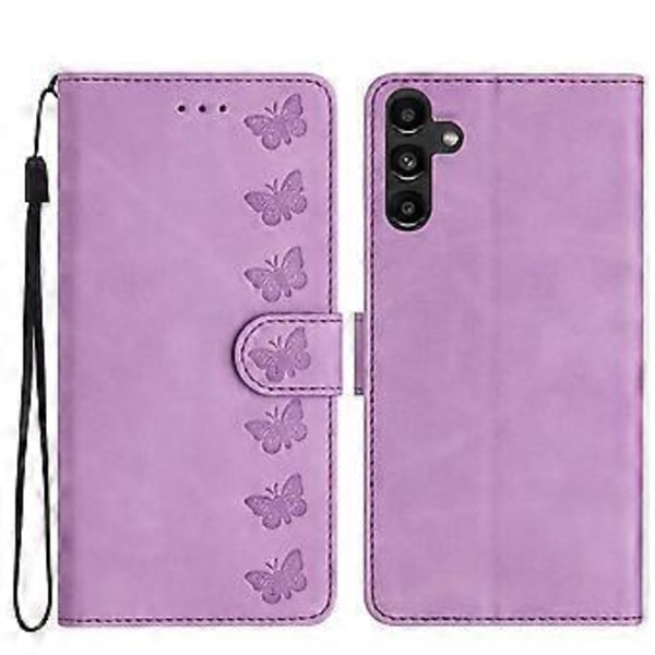 Til Samsung Galaxy A35 5G Etui PU Læder Wallet Stand Sommerfugl Præget Telefon Cover (Style E)