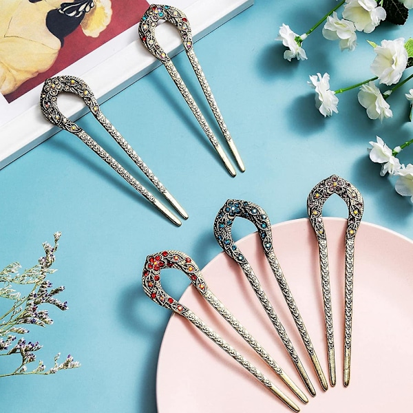 5 kappaletta ranskalaisia hiusneuloja Vintage hiuspiikit Metalli U-muotoinen Chignon-neula Do