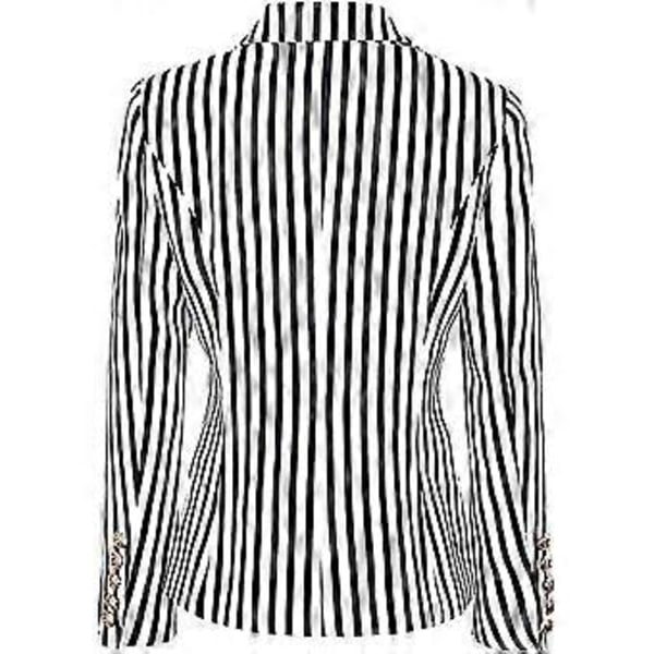 Stribet Print Suitjakke med Dobbelt Bryst og Hakket Rever - Slim Fit Blazer (L sort)