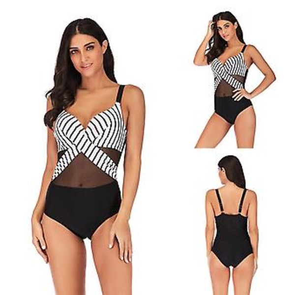Baddräkt för flickor, endelat bikini, sexig, smal, urringad, snygg rygg, plus size, damkläder, xxxl, vita ränder