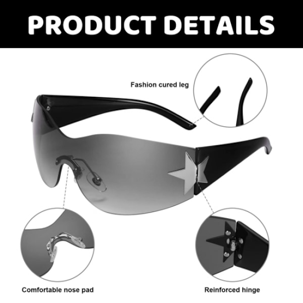 2 stk. Wrap Around Solbriller, Rimless Y2K Solbriller Retro Cykling