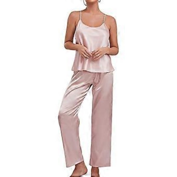 Dam 2-delad Pyjamas Supermjuk Rygglös Linne Topp Långbyxor Sovkläder Loungewear Set (M Rosa)