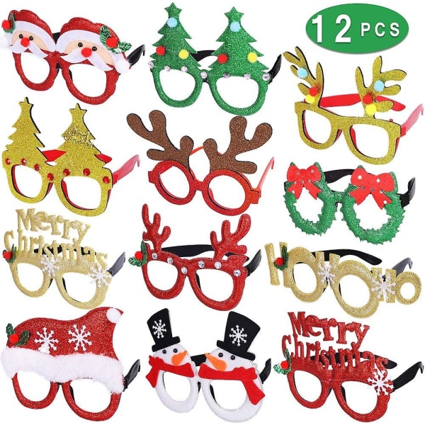 12 st Julglasögon Glitter Party Glasögon Bågar Juldekoration Kostym Glasögon För julfester Holiday Favors Photo Booth (en Si