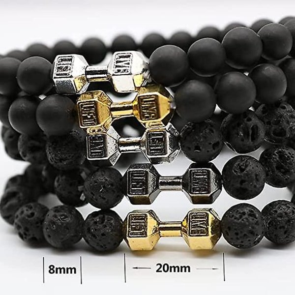 3pcs Traintough Dumbbell Bracelet, High Quality Men Beaded Bracelet Volcanic Lava Stone Dumbbell Bracelet Gifts For Men