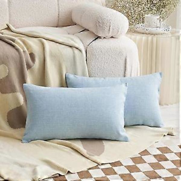12x20 Kuddfodral Ländryggkudde Set om 2 Dekorativa Linne Rektangulära Kuddar för Soffa Flickrum Vår, 12x20 tum, Blå