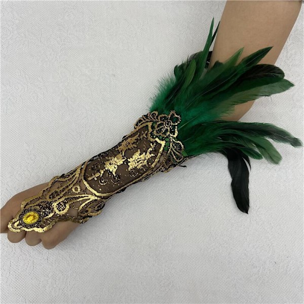 Holy Feast Feather Bracelet Gothic Feather Gloves Hollowed Out Gold Lace Lace Arm Sleeves