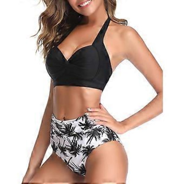 Naisten Vintage Collect Bikini Uimapuku Röyhelö Korkea Vyötärö Kaksiosainen Setti Nauhoituksella Röyhelö Bikini Housut Pari 3/4 Uimapuvun Kanssa (Medium Black)