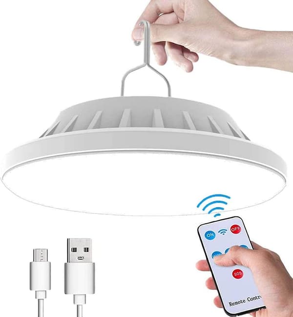 USB-oppladbar LED-solcellecampinglys med fjernkontroll, 5 moduser