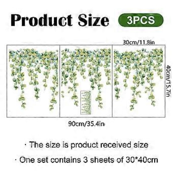 Irrotettavat ja uudelleensijoitettavat seinätarrat, eukalyptusviiniköynnöksen sisustus sileille pinnoille, kestävä PVC-materiaali, taiteellinen koti