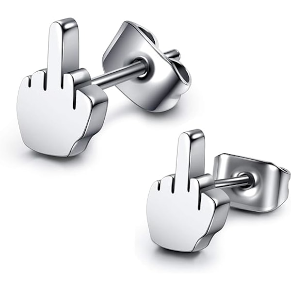 2 par Punk Rustfrit Stål Sølv Sort Midtfinger Stud Øreringe