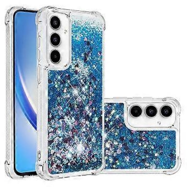 For Samsung Galaxy A35 5G TPU Deksel Glitter Flytende Sand Støtsikkert Telefon Bakdeksel(Blå/Hjerter)