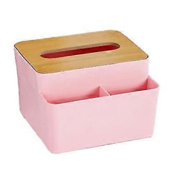 Multifunction Tissue Box with Remote Control Organizer Bamboo Lid Cover Napkin for Dining Room, Kitchen, Bedroom, Office and Home Decor style1715 Pink