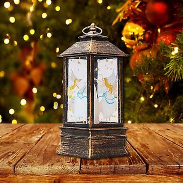 Juleflamme Lantern Nissejulepynt Lampe Jule-LED Lysende Ornament Lysestake Lampe Bronse Engel Stil BE