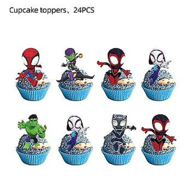 Spidey ja Hämmästyttävät Ystävät Syntymäpäiväkoristeet Hämähäkkimiehen Teemalla Pöytäastiat Kupit Lautasen Spidey Ilmapallo Tarvikkeet Lapsille (24kpl kakkukoriste)