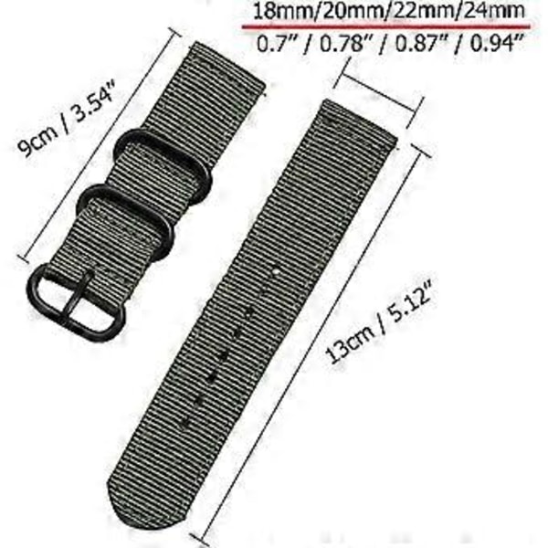 22mm Universellt Ballistiskt Klockarmband, Nylon Canvas Vävd Ögla Ersättningsrem Armband Spänne Fäste Justerbar Stängning för Smart Klocka Sport Fitness