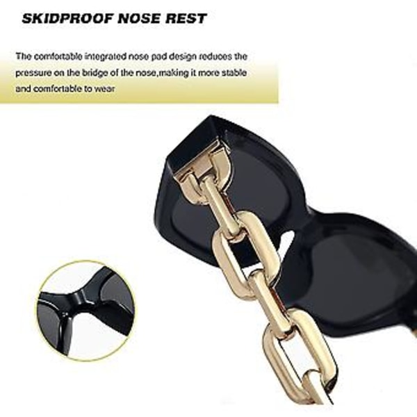 Retro Cat Eye Solbriller til Kvinder Hexagon Smal Rektangulær Ramme Metal Kæde Arm Luksus Solbriller
