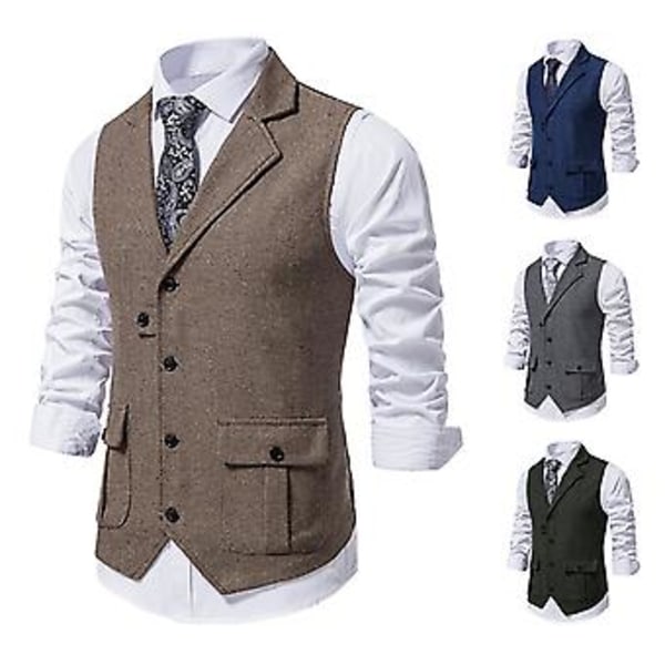 Väst för herr, enfärgad, slim fit, nedåtvänd krage, vår/höst, enkelknäppt, fickor, för vandring (S marinblå)