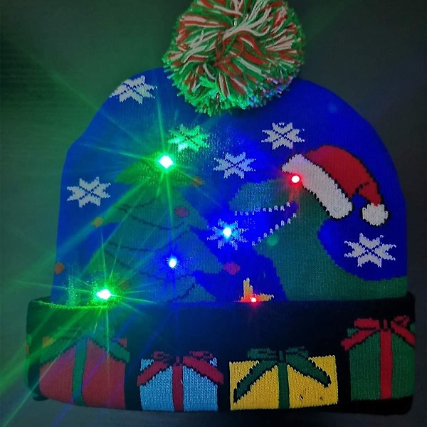 Katea Unisex 6 Färgglada LED Ljus-Up Fula Tröja Julhatt Stickad Xm