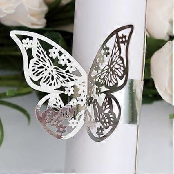 Serviettringer Bryllup Fest Håndkleholder Butterfly Pearlescent Papir Spenne Middagsbordet Forbruksvarer (20 stk Sølv)