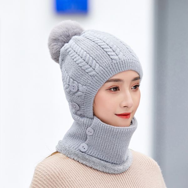 Gris Hiver Chaud Tricoté Bonnet Et Ensembles De Cache-Cou, Bonnet