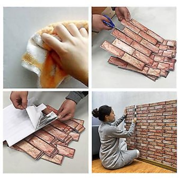 3D Itseliimautuva Simuloitu Tiiliseinä Tarra Irrotettava Vedenkestävä Tapeti Koti Tarra ( )