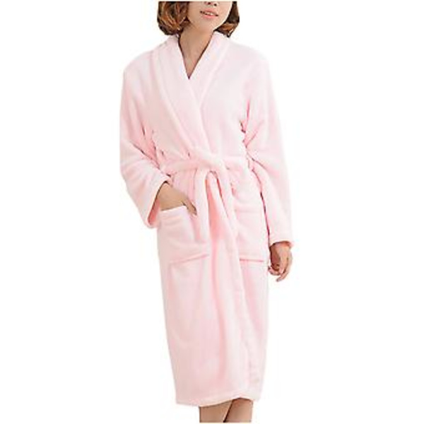 Naisten ja miesten pehmeä ja pörröinen kylpytakki, lämmin, fleece-flanelli kylpytakki pyjama M vaaleanpunainen