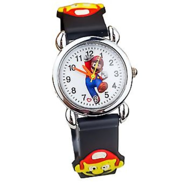 Super Mario Rannekello Analogi Quartz Kellot Pojat Tytöt Unisex Lapset Uusivuosilahja Sukka (Musta)