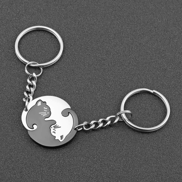 Black White Cat Couple Keychain mukautettu kaiverrus avaimenperä riipus