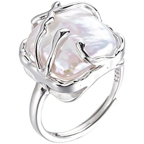 Pärla dam silverring, barockpärla ring silverring, moderiktig statement ring lämplig för kvinnors dagliga födelsedag