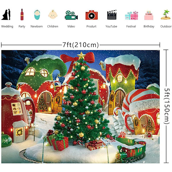 7x5FT Julby Bakgrund Julgran Godisgåva Vintermässa