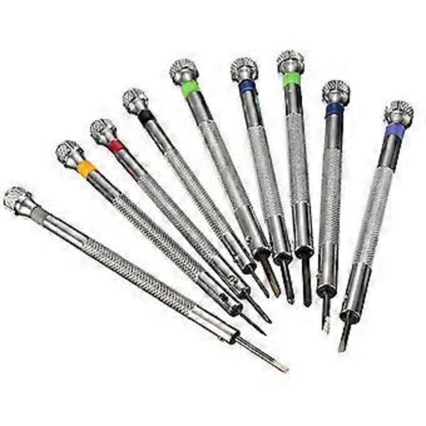 9-delad urmakarskruvmejselset med verktyg, 0,5 mm-2,5 mm
