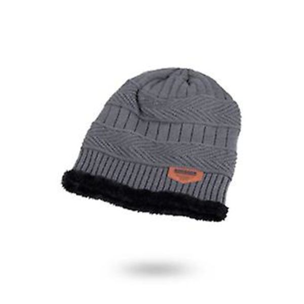 Unisex Vintervarm Skihue med Strikket Slouch Beanie og Rørhalsvarmer Sæt (Grå)