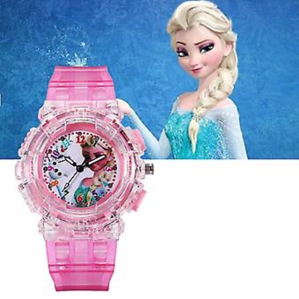 Frozen Elsa och Anna Luminous Quartz Klocka Barn Flickor Ljus Upp Färgbyte Armbandsur Barnpresent (E)
