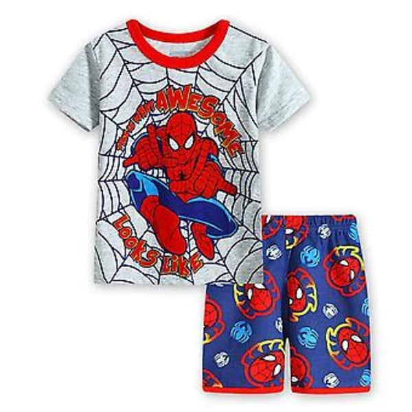 Superhelt Spiderman Børne Drenge PJs Pyjamas Natsæt Sommer T-shirt Shorts Sæt (1-2 År B)