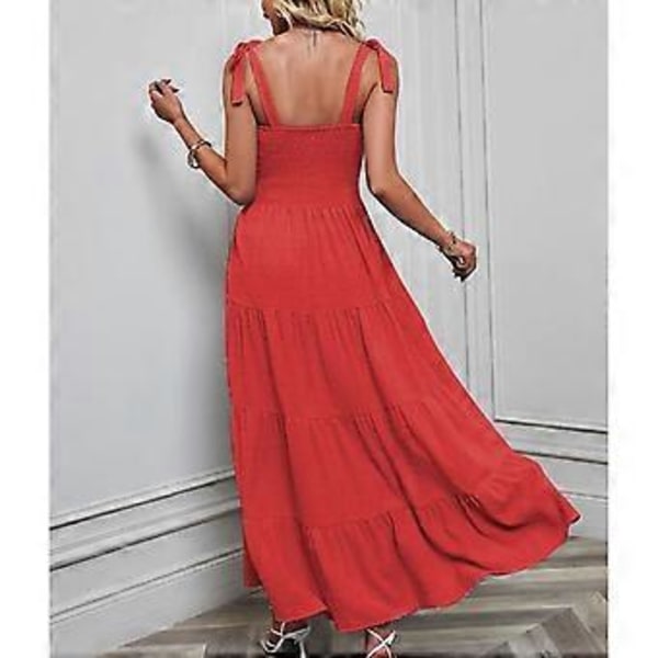 Rypytetty rinta, solmittavat olkaimet, yksinkertainen tyylikäs ja elegantti kerrospuku rannalle ja lomamatkalle (XL Punainen)
