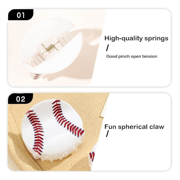 2 st Baseball Hårklämma Klor för Kvinnor Medium Storlek Hårklämma Klor