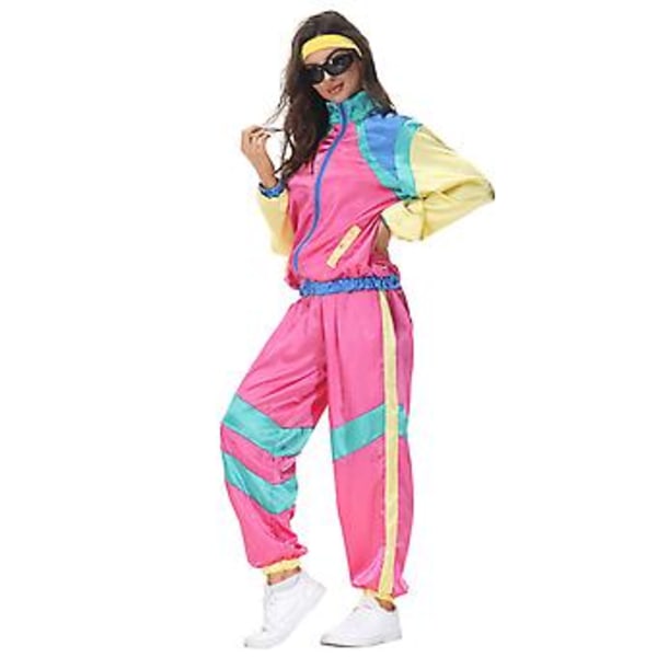 80'er Tracksuit Kostume til Mænd og Kvinder, Halloween Party Karneval Cosplay Streetwear (M Pink)