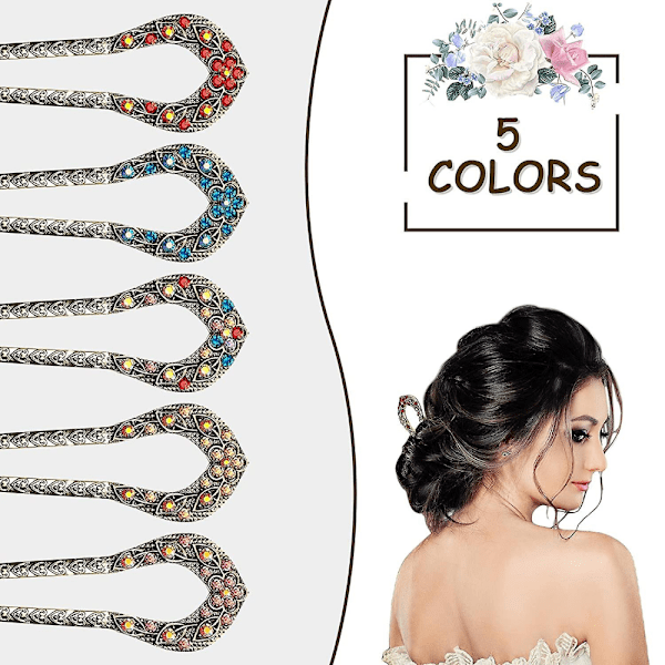 5 kappaletta ranskalaisia hiusneuloja Vintage hiuspiikit Metalli U-muotoinen Chignon-neula Do