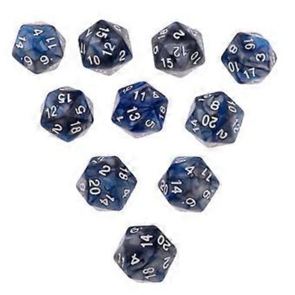 10x10 st 20-sidiga tärningar Polyedriska tärningar för D&D TRPG Cup Spel Blå + Grå