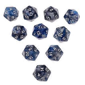 10x10 stk. 20-sidet terning Polyhedron Terninger til D&D TRPG Kop Spil Blå + Grå
