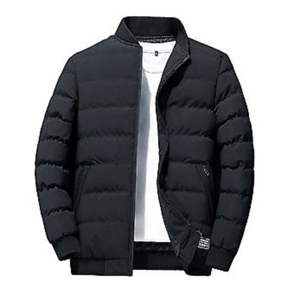 Mænds Jakke Bomuldsforet Langærmet Ensfarvet Stående Krave Kuldebeskyttende Vinterjakke Baseballjakke Streetwear (4XL Sort)
