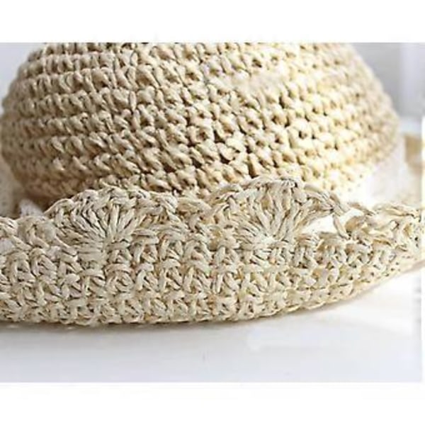 Sommer Halmhat Kvinder Hat Foldbar Fiskerhat Solhat Strandhat Sommerhat Kvinder UV Beskyttelse Hat Udendørs Hat Med Bred Skygge (Beige)