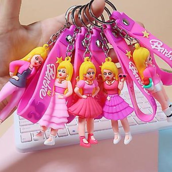 2024 Barbie Keychain Cute 3d Pvc Barbie Dolls Pendant Keyring Bag Charm Adult Kids Creative Gifts( 5)