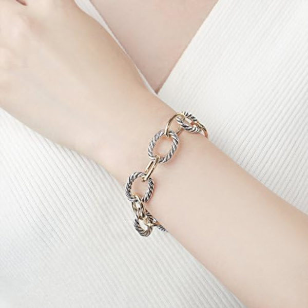 Luksus Fusion Twisted Cable Link Chain Armbånd til Kvinder Statement Smykker To Tone Guld Wire Link