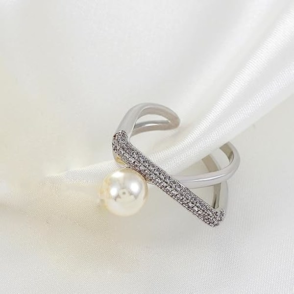 Shell Pearl Statement Ring för kvinnor flickor Imitation Pearls Cubic Zirconia Cross Open Band Promise Rings Comfort Fit Dai